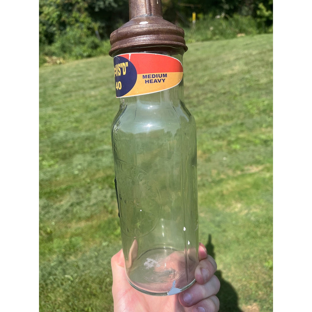 Standard Iso-Vis Glass 1 Quart Oil Bottle Metal Spout Top Glass