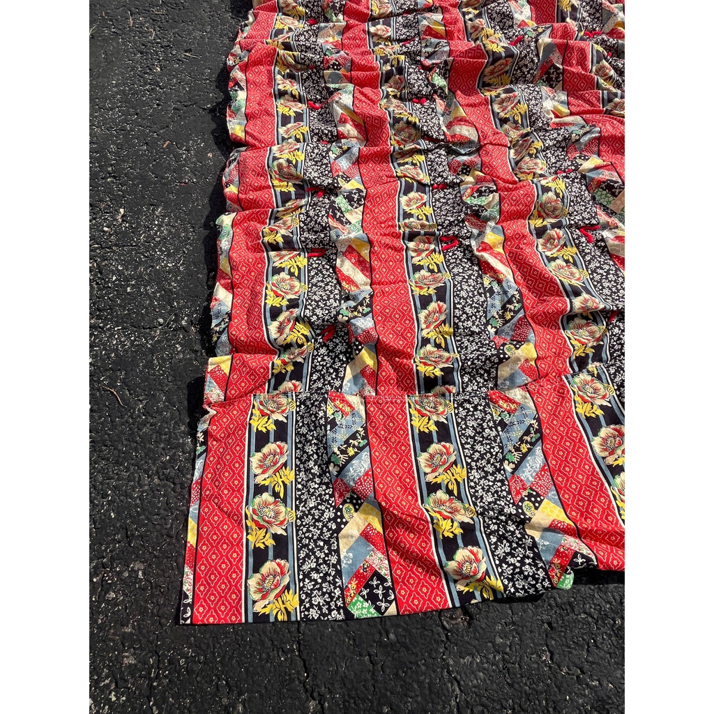 Vintage 1930s 40s Handmade Cotton Bedspread Coverlet Ruffled Quilt Folk Art