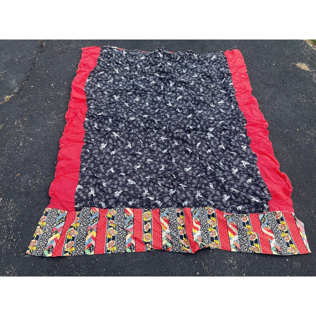 Vintage 1930s 40s Handmade Cotton Bedspread Coverlet Ruffled Quilt Folk Art