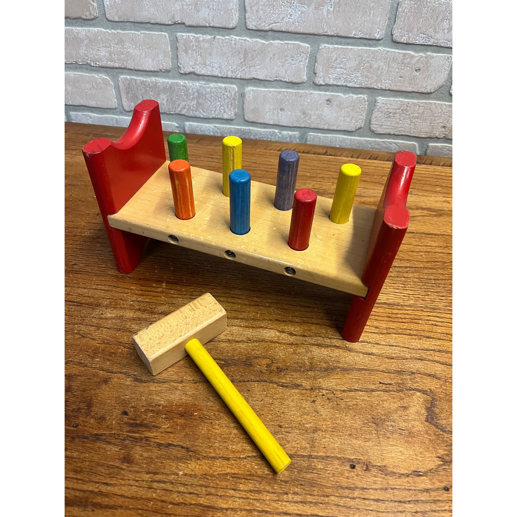 Vintage Playskool Pounding Bench Wooden Toy Game Flip Over Hammering 1970s