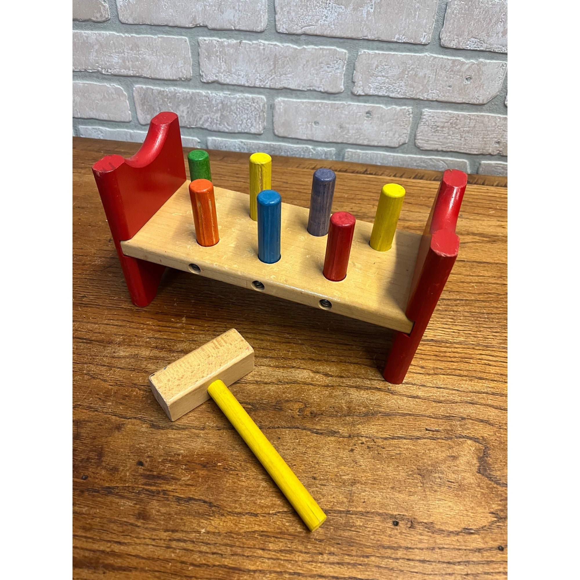 Vintage Playskool Pounding Bench Wooden Toy Game Flip Over Hammering 1970s