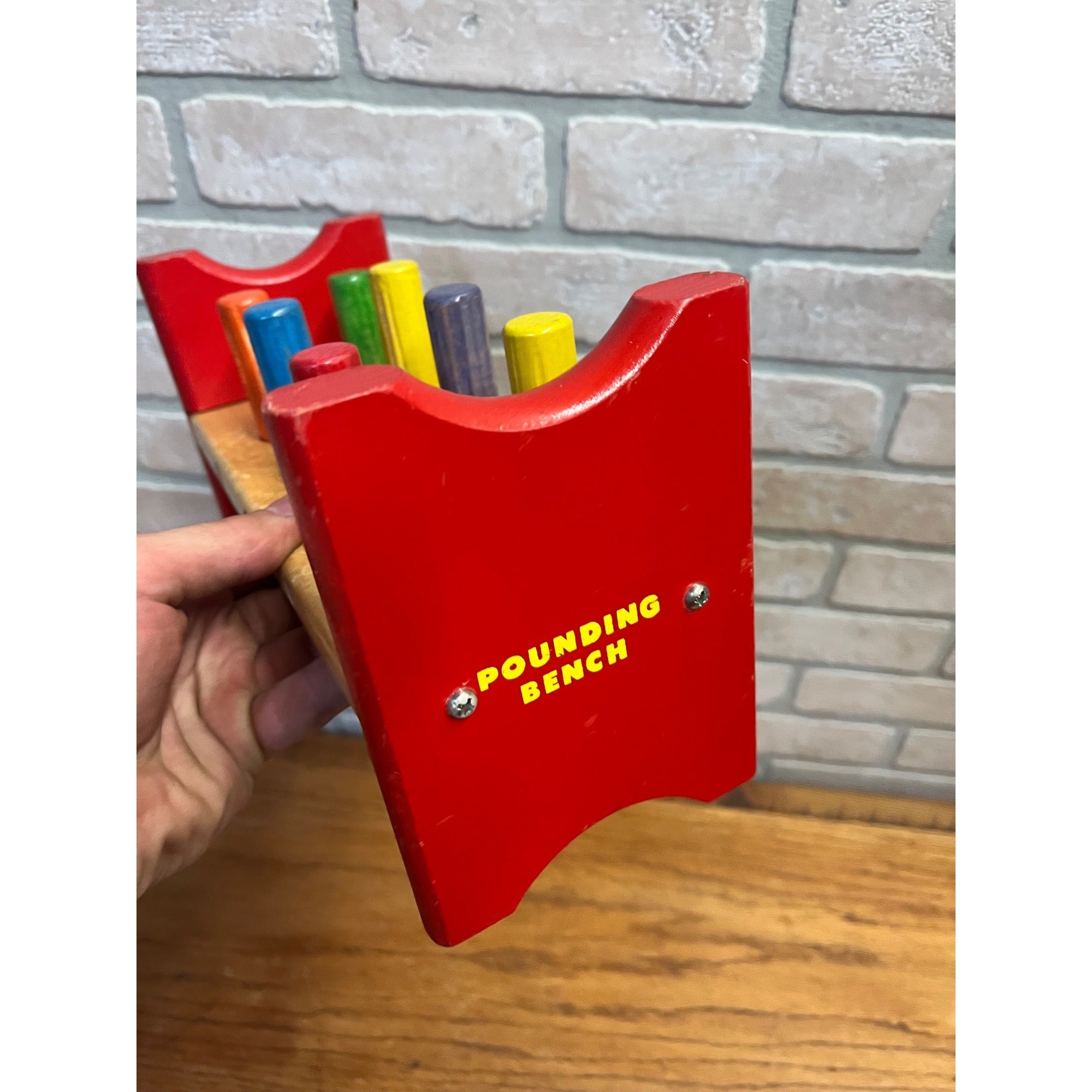 Vintage Playskool Pounding Bench Wooden Toy Game Flip Over Hammering 1970s