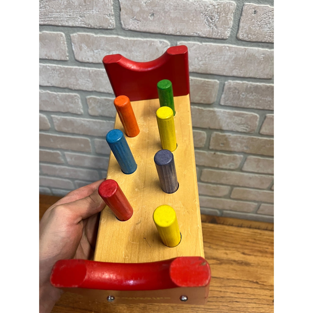Vintage Playskool Pounding Bench Wooden Toy Game Flip Over Hammering 1970s