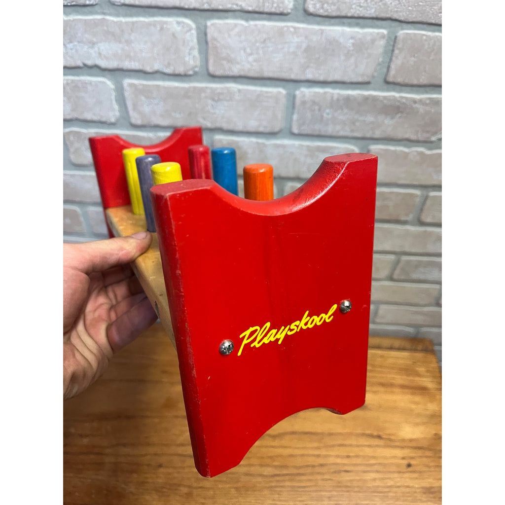 Vintage Playskool Pounding Bench Wooden Toy Game Flip Over Hammering 1970s