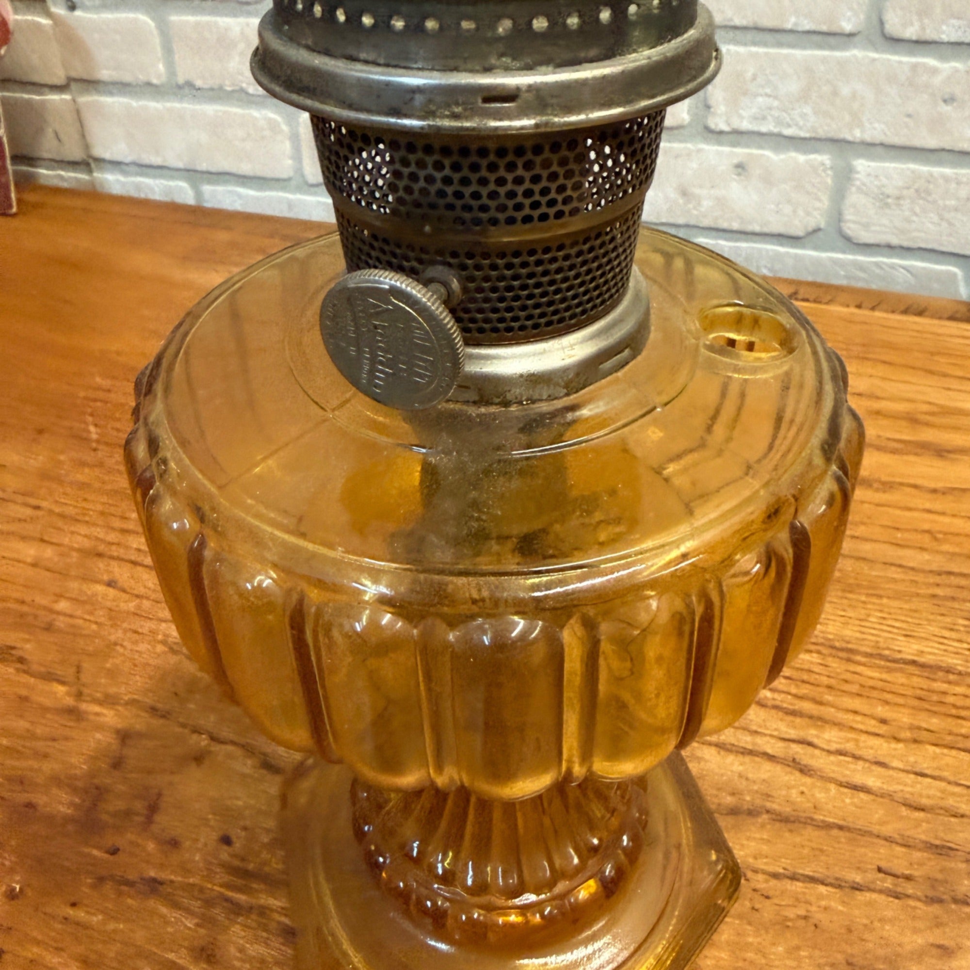 Vintage Aladdin Amber Yellow Oil Burner Lamp - No Chimney As-Is