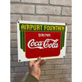 Coca Cola Heavy Porcelain Reproduction 1950s Airport Fountain Sign - New 1990s