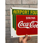 Coca Cola Heavy Porcelain Reproduction 1950s Airport Fountain Sign - New 1990s
