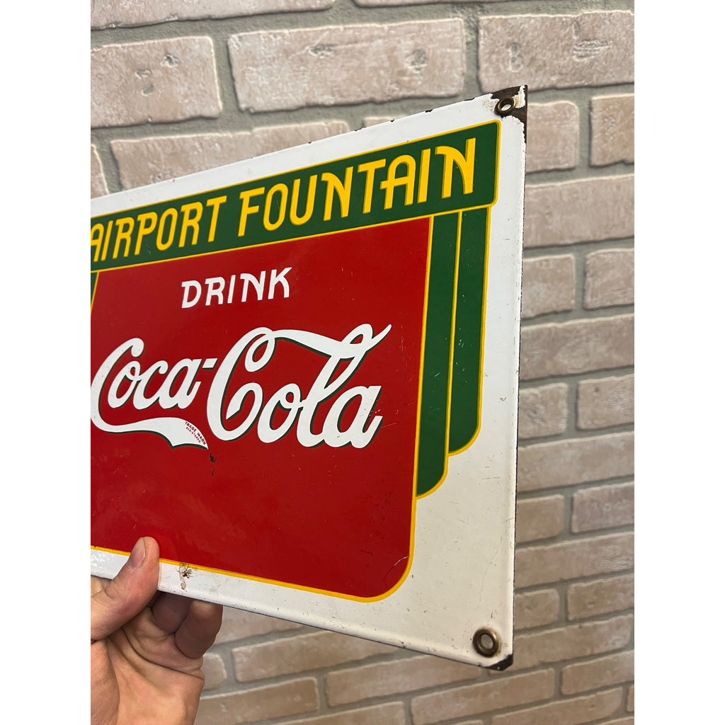 Coca Cola Heavy Porcelain Reproduction 1950s Airport Fountain Sign - New 1990s