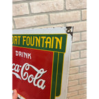 Coca Cola Heavy Porcelain Reproduction 1950s Airport Fountain Sign - New 1990s