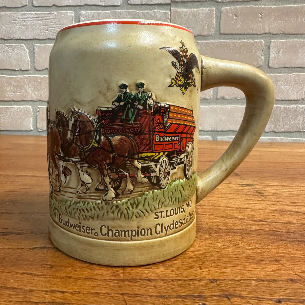 Vintage 1980 Budweiser Champion Clydesdales Ceramarte 20 OZ. Mug Beer Stein 5"