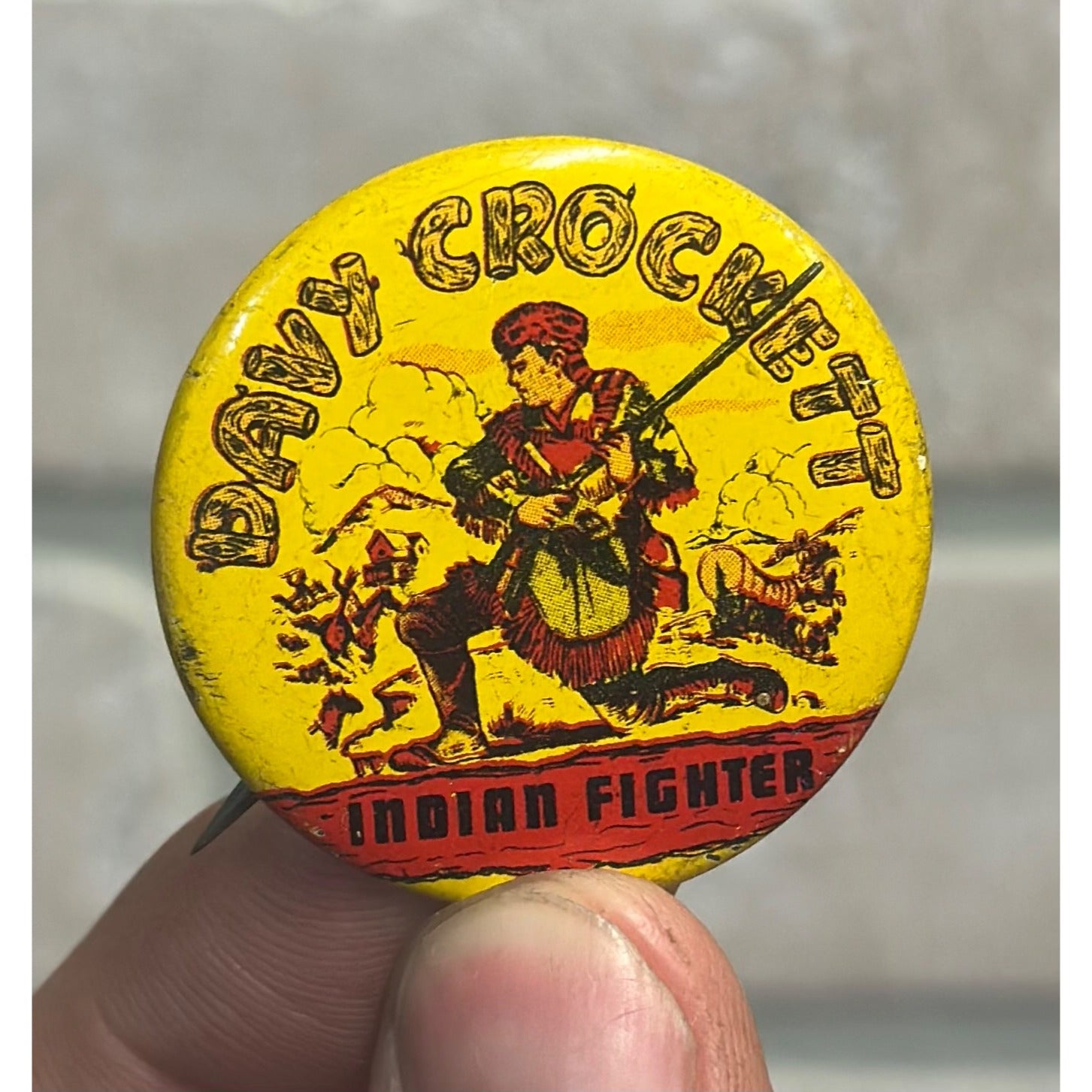 Vintage 1950s Davy Crocket Indian Fighter Pin Button Pinback 1.5"