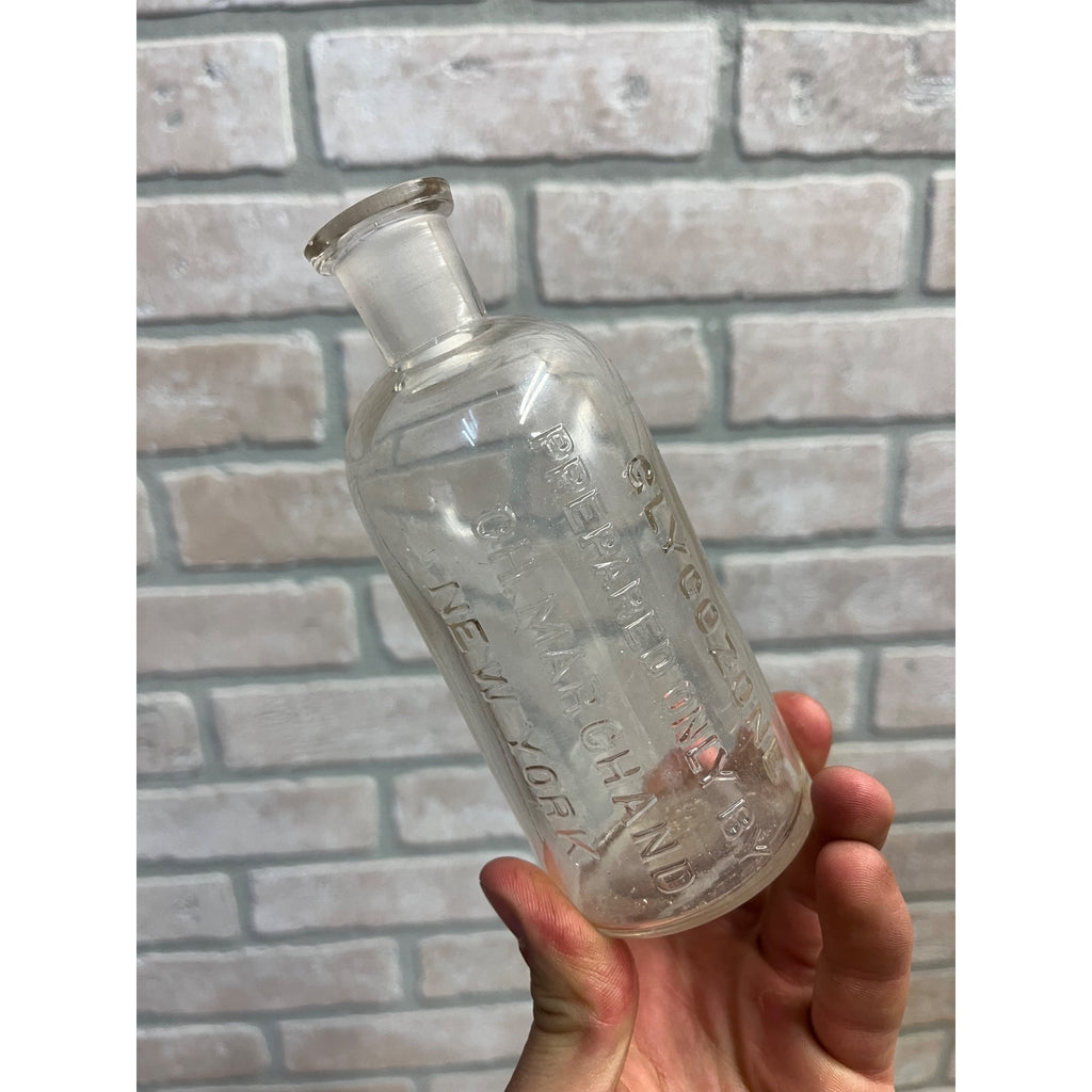 Antique Glycozone Bottle CH Marchand New York NY Glass Medicine Jar Embossed
