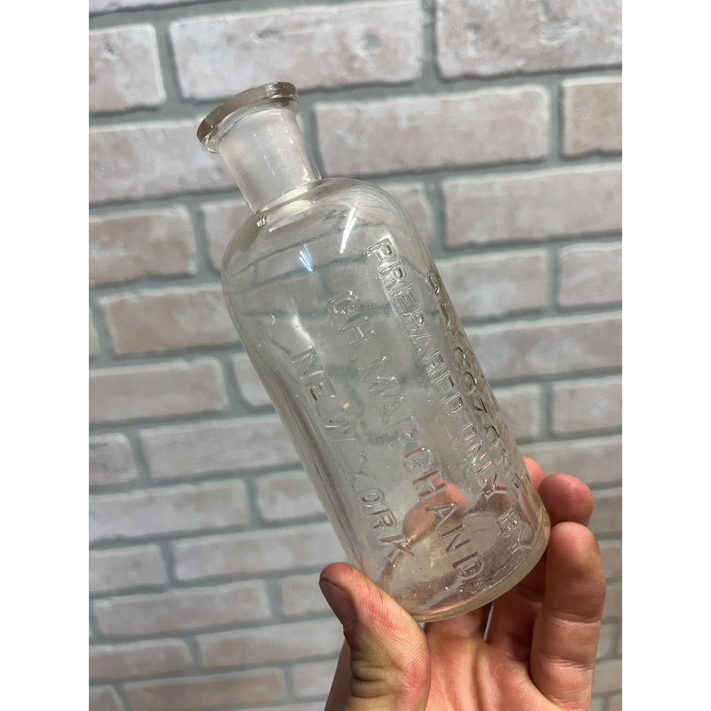 Antique Glycozone Bottle CH Marchand New York NY Glass Medicine Jar Embossed