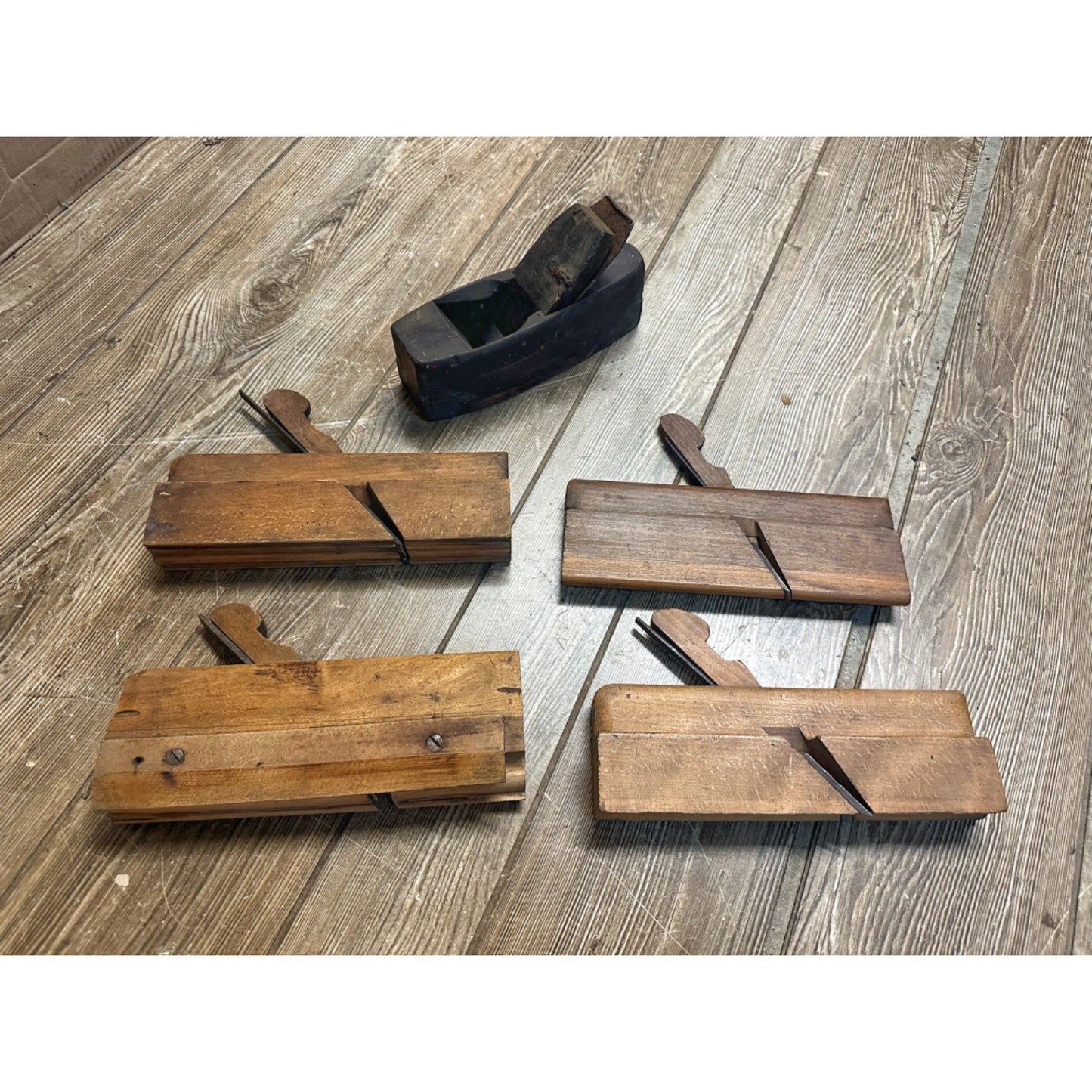 Antique Lot (5) 1800s Woodworkign Planes Moulding Coffin