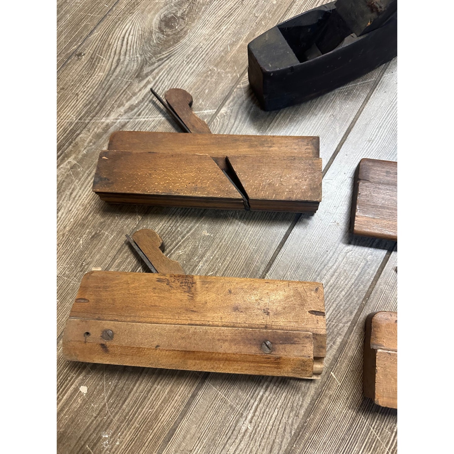 Antique Lot (5) 1800s Woodworkign Planes Moulding Coffin