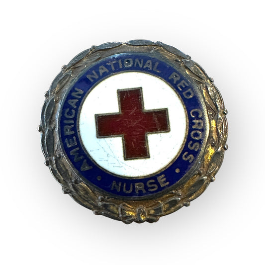 Vintage 1" Red Cross Nurse Deep Blue Gold Star  Enamel Volunteer Pin Sterling