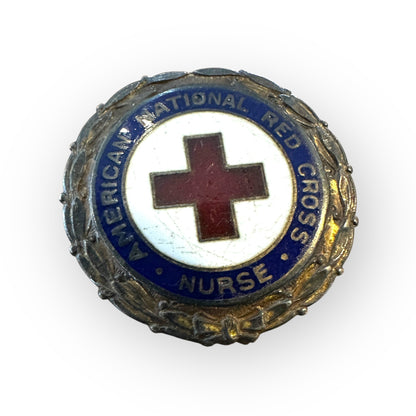 Vintage 1" Red Cross Nurse Deep Blue Gold Star  Enamel Volunteer Pin Sterling