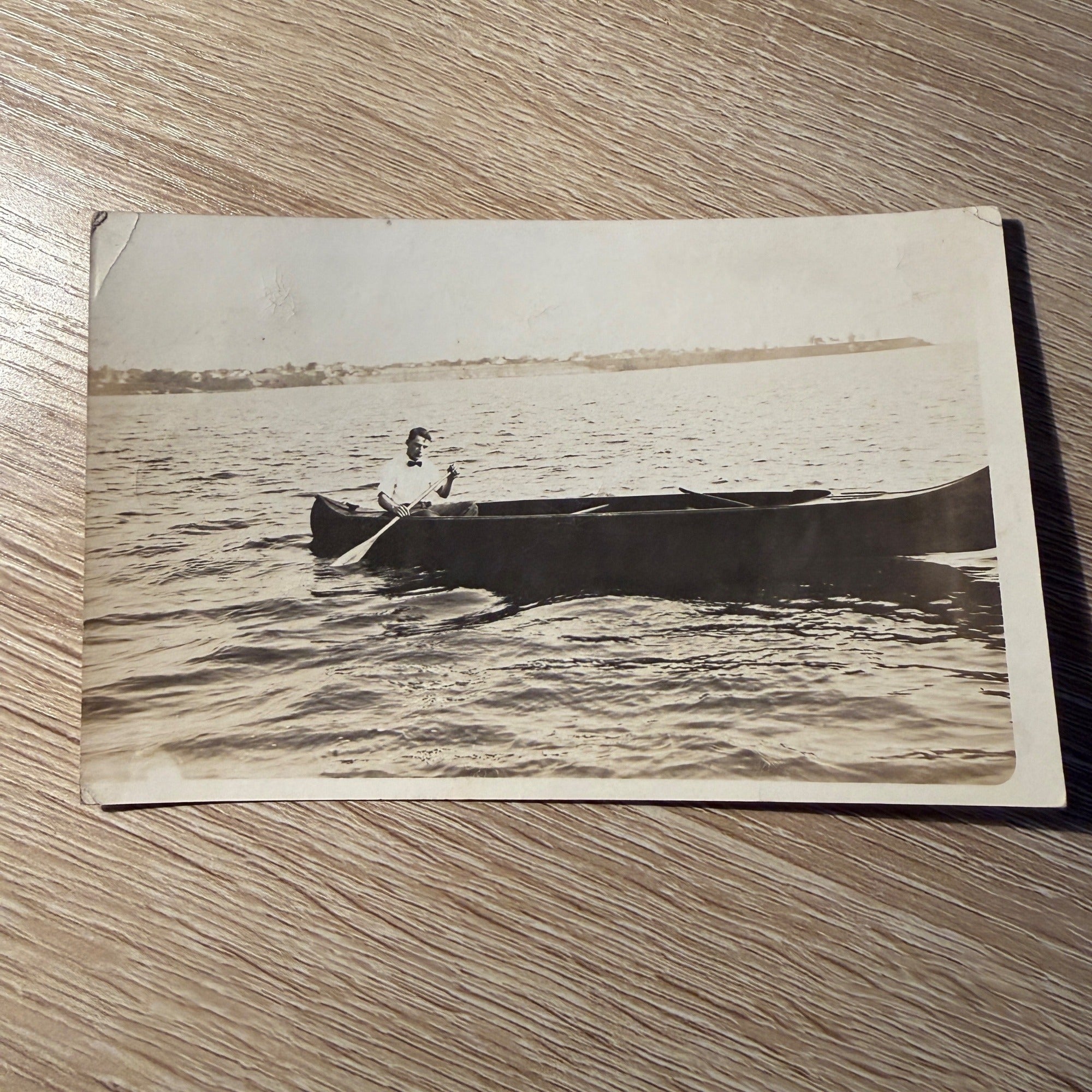 RPPC Postcard Man in Canoe Lake Wisconsin