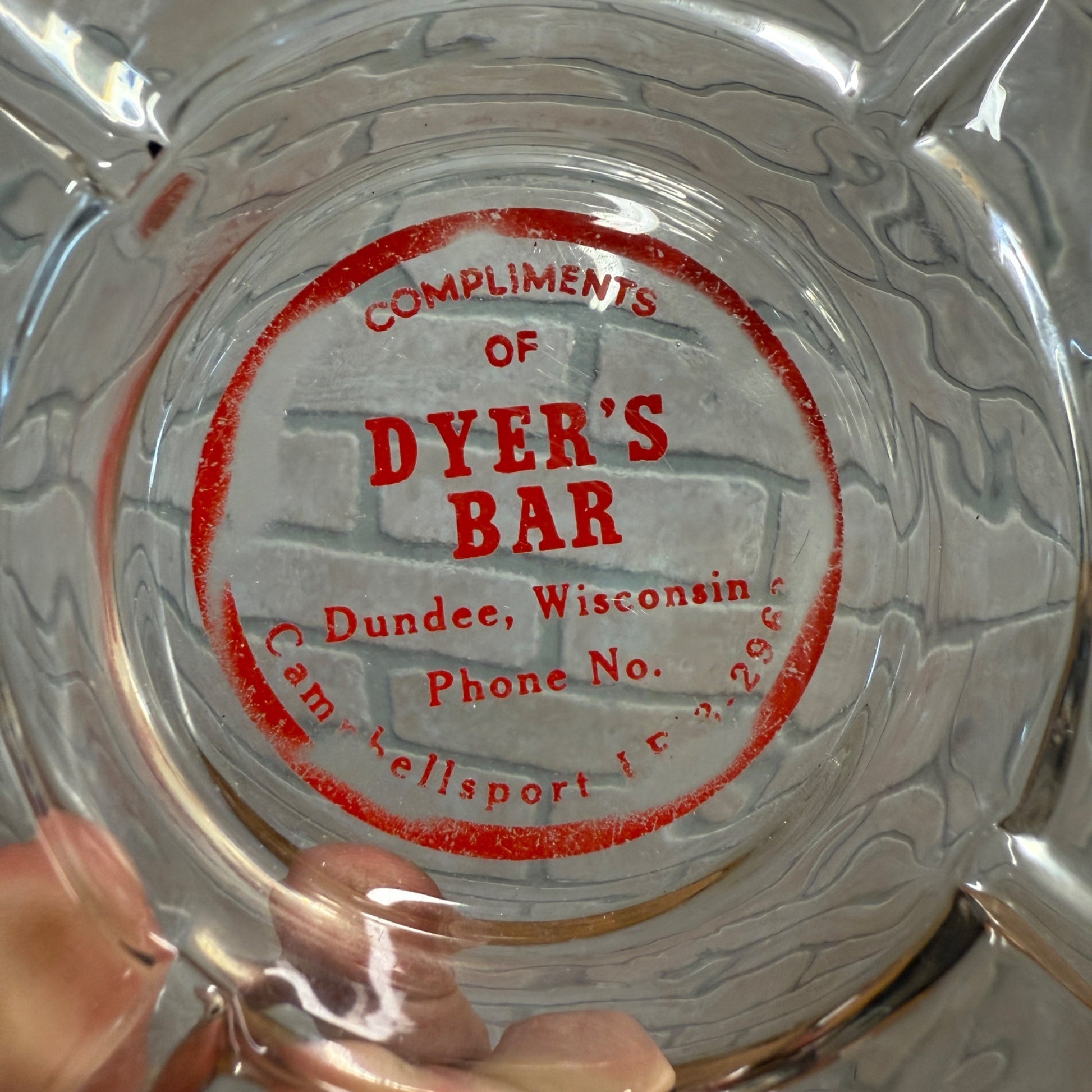 Vintage Dyer's Bar Tavern Advertising Ashtray Dundee Kewaskum Wisconsin