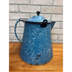 Antique Blue Swirl Enamelware Cowboy Pitcher Coffee Pot Primitive Kitchen