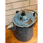 Antique Blue Swirl Enamelware Cowboy Pitcher Coffee Pot Primitive Kitchen