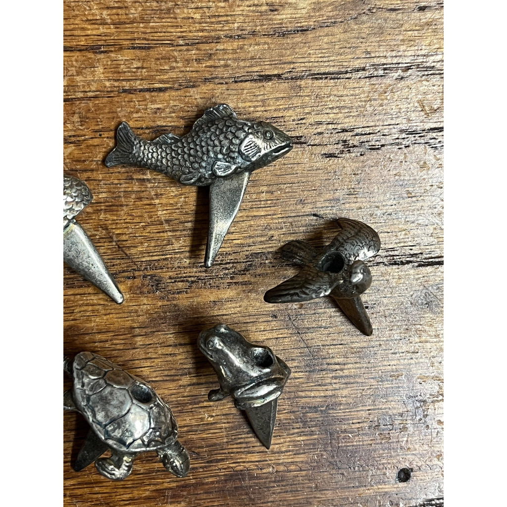 Vintage Reed & Barton Ocean Animal Birthday Candle Holders Set Of 6 Silver Plate