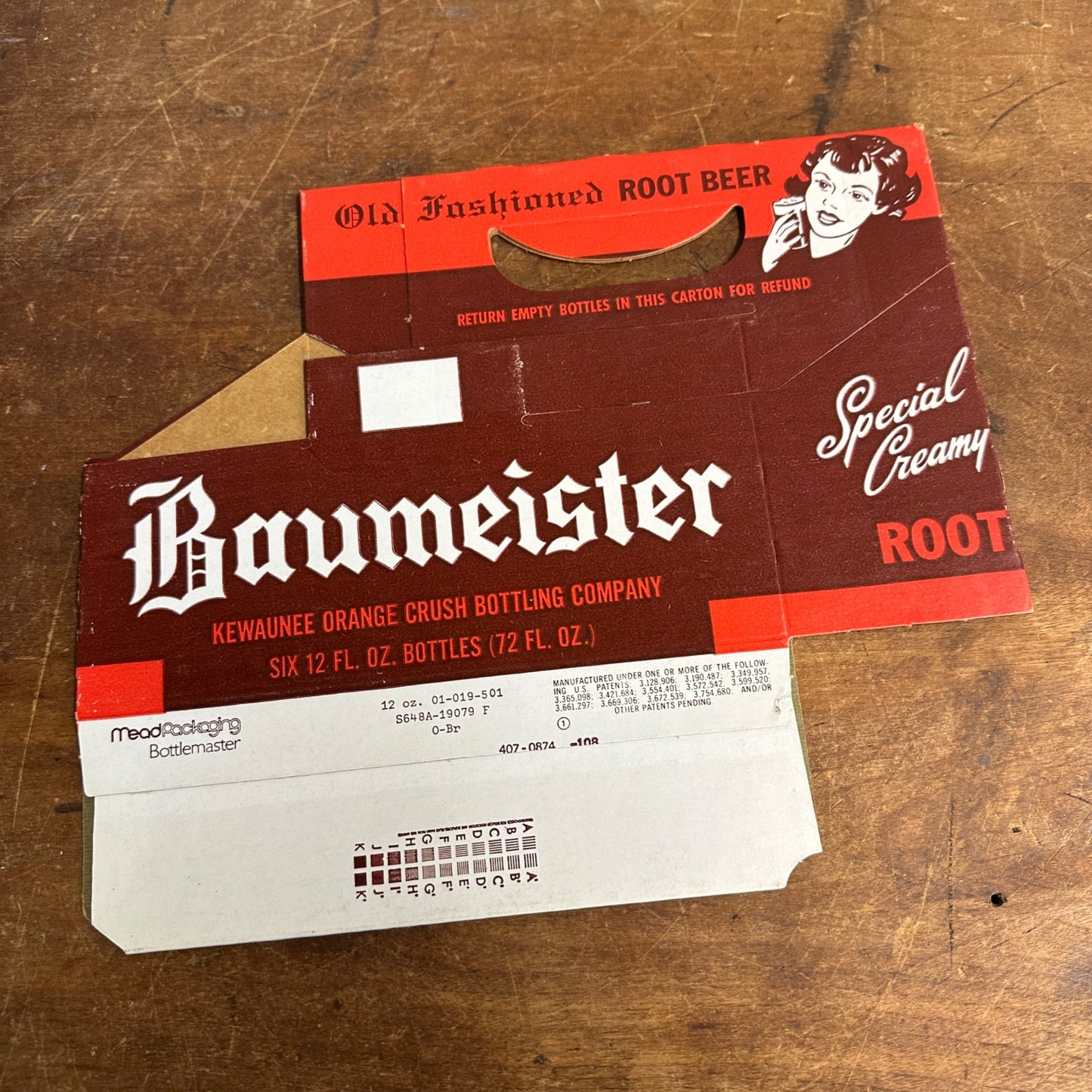 Vintage 1960s Root Beer Baumeister Soda Bottle Carton 6 Pack Carrier NOS