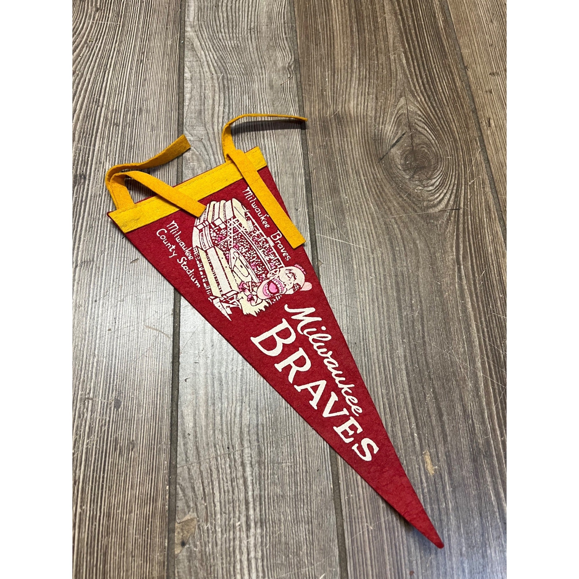 Vintage 1950s Milwaukee Braves Mini 12" Felt Pennant Flag MLB Baseball Indian
