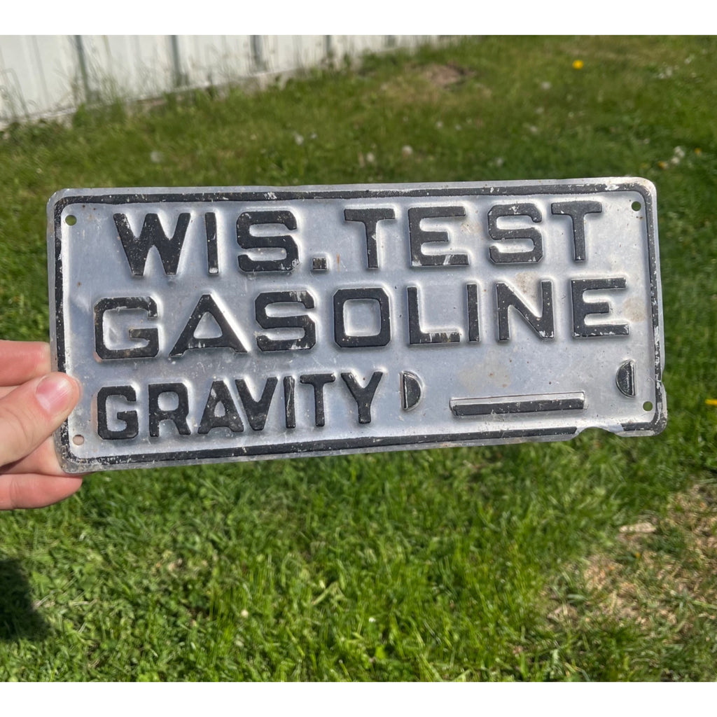 Vintage Wisconsin Test Gasoline Gravity Gas Embossed License Plate