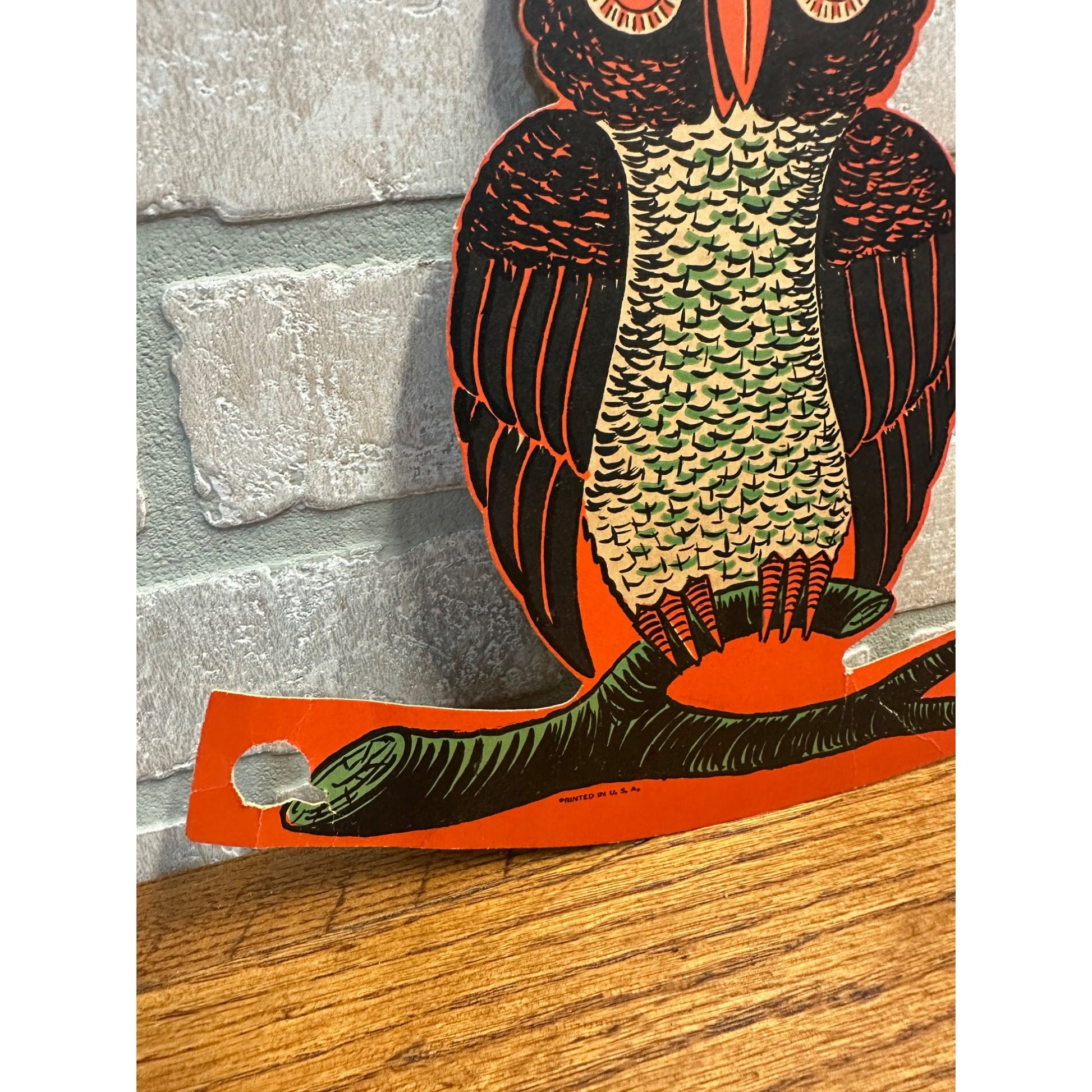 Vintage 1950s Beistle Halloween Diecut Standup - Owl on Branch