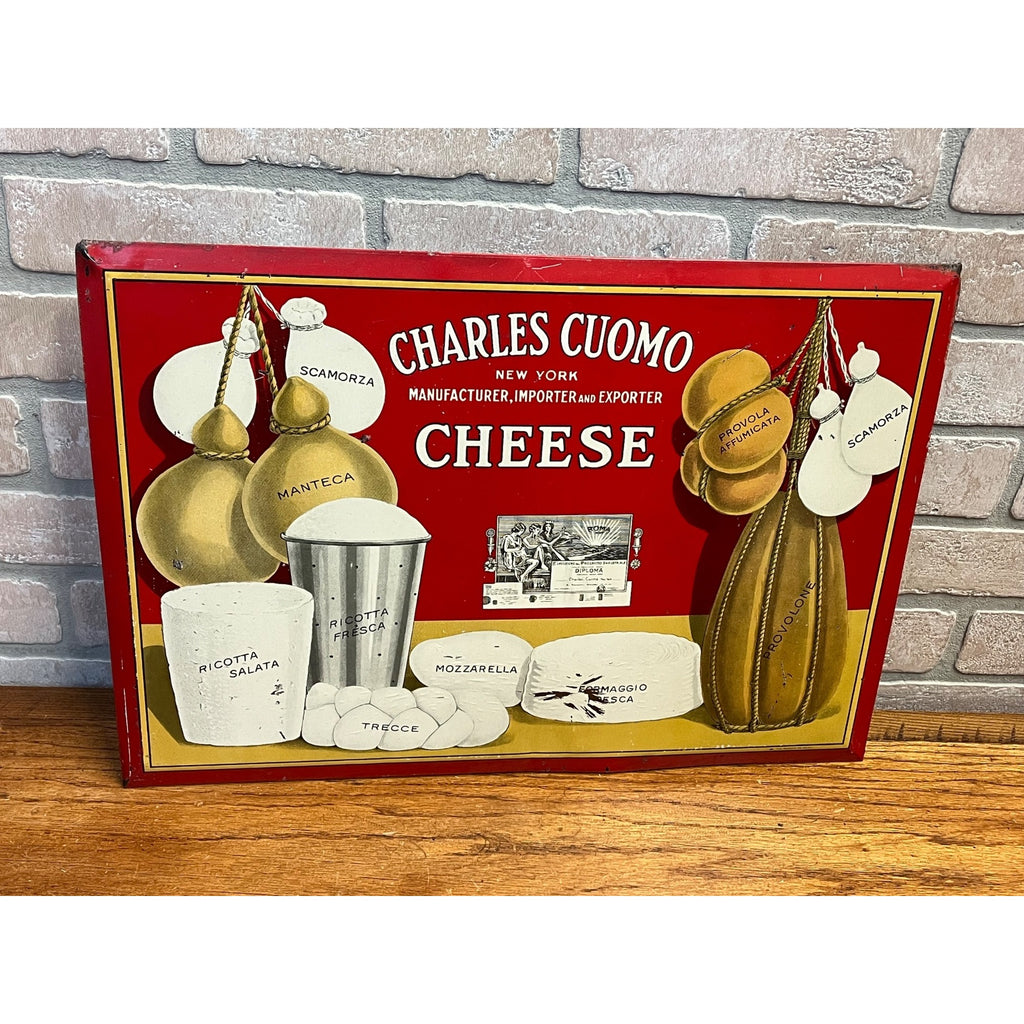 Vintage Charles Cuomo Cheese Tin Sign 19x13 Italian Deli Store Display NEW YORK