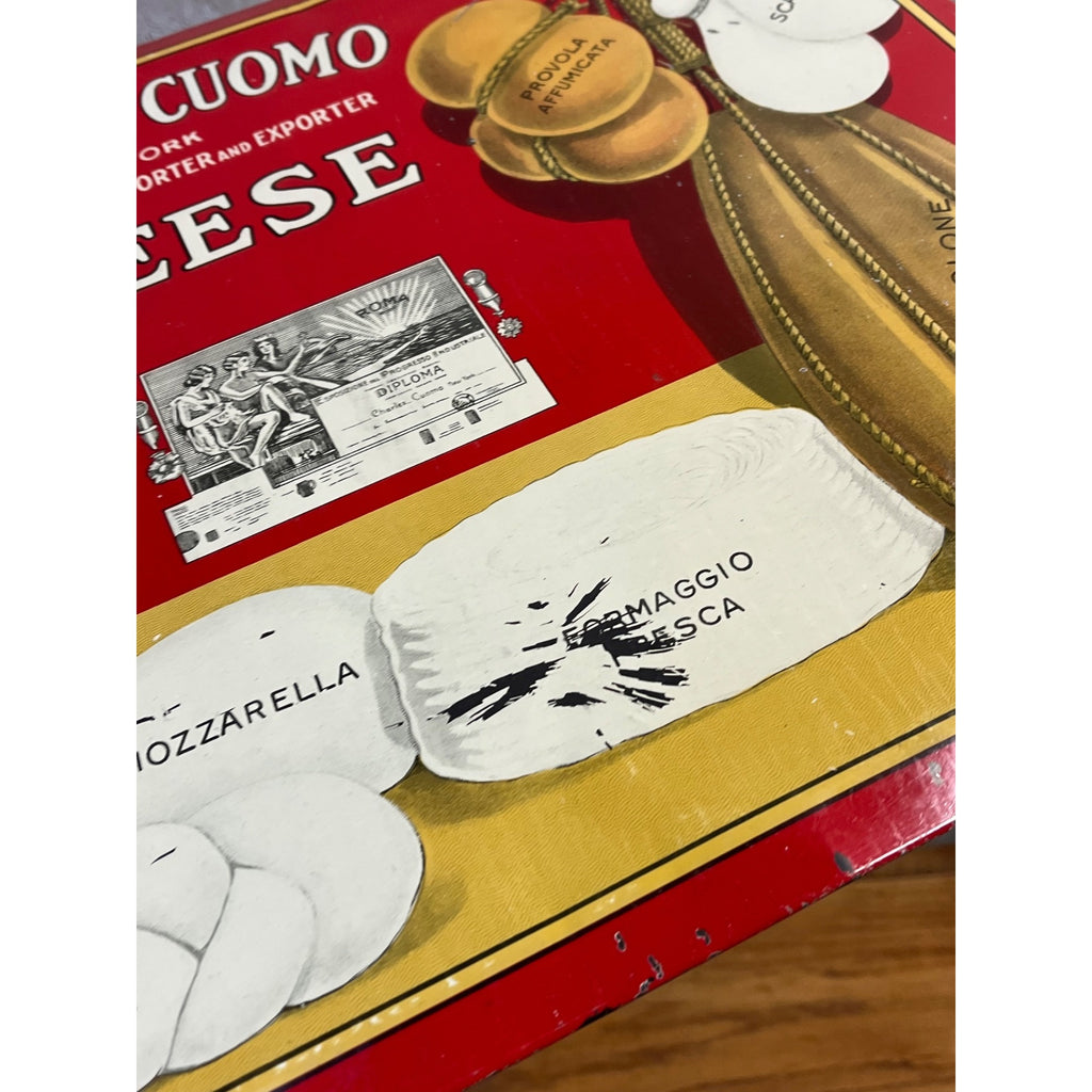 Vintage Charles Cuomo Cheese Tin Sign 19x13 Italian Deli Store Display NEW YORK