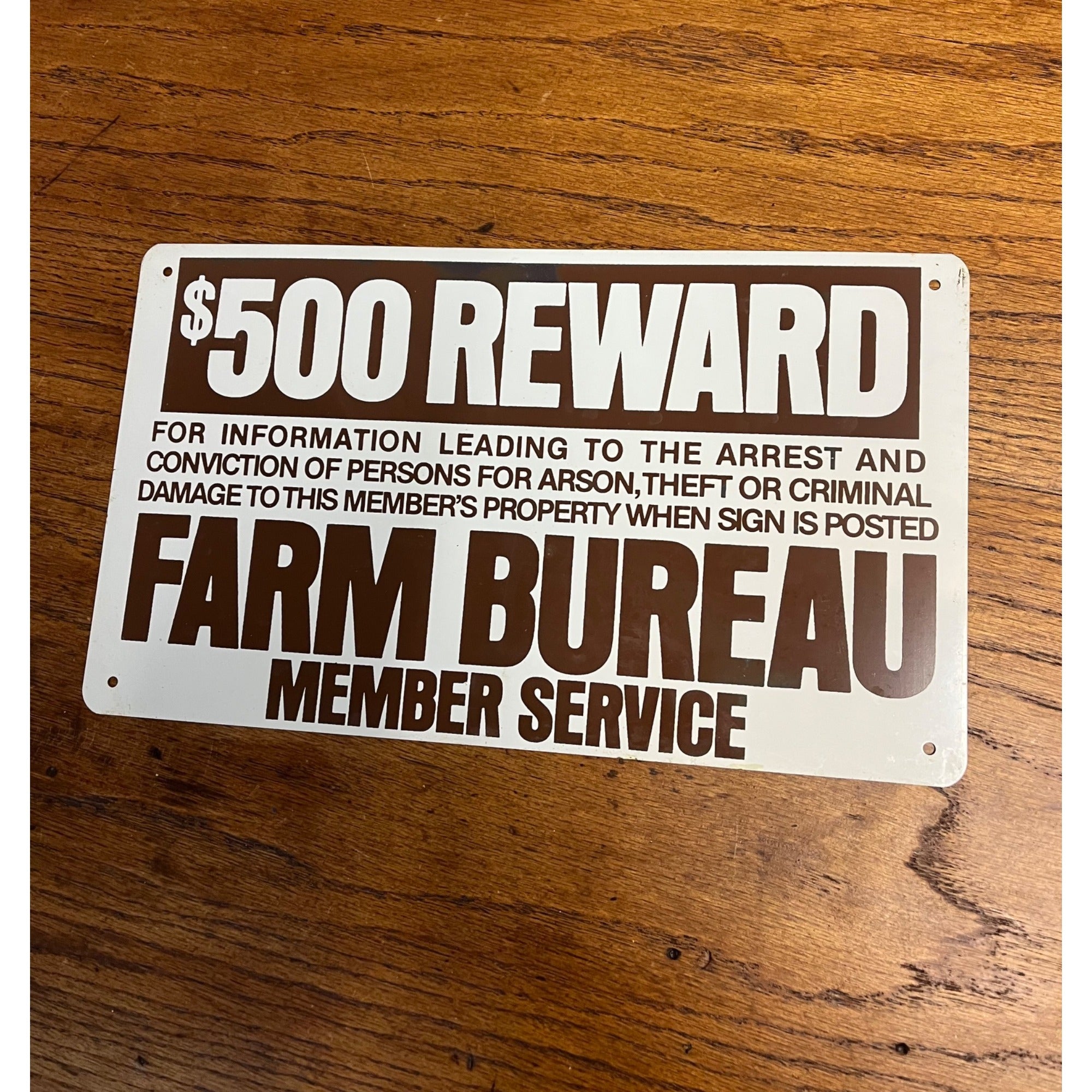 Vintage Farm Bureau Member Service $500 Reward Tin Metal Sign Dairy Advertising