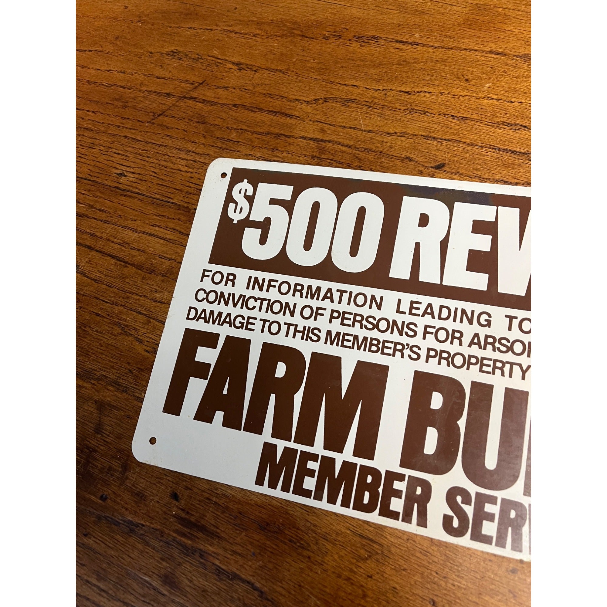 Vintage Farm Bureau Member Service $500 Reward Tin Metal Sign Dairy Advertising