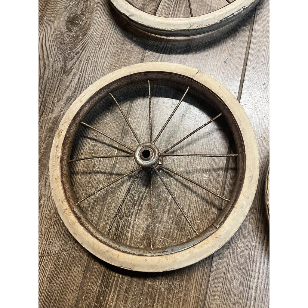 Antique Vintage Rubber & Metal Spoke Wagon Cart Pedal Car Buggy Wheels 10.5" Dia