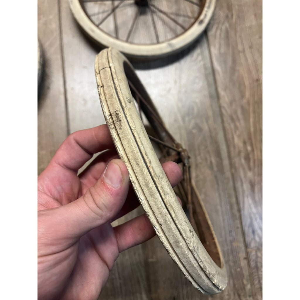 Antique Vintage Rubber & Metal Spoke Wagon Cart Pedal Car Buggy Wheels 10.5" Dia