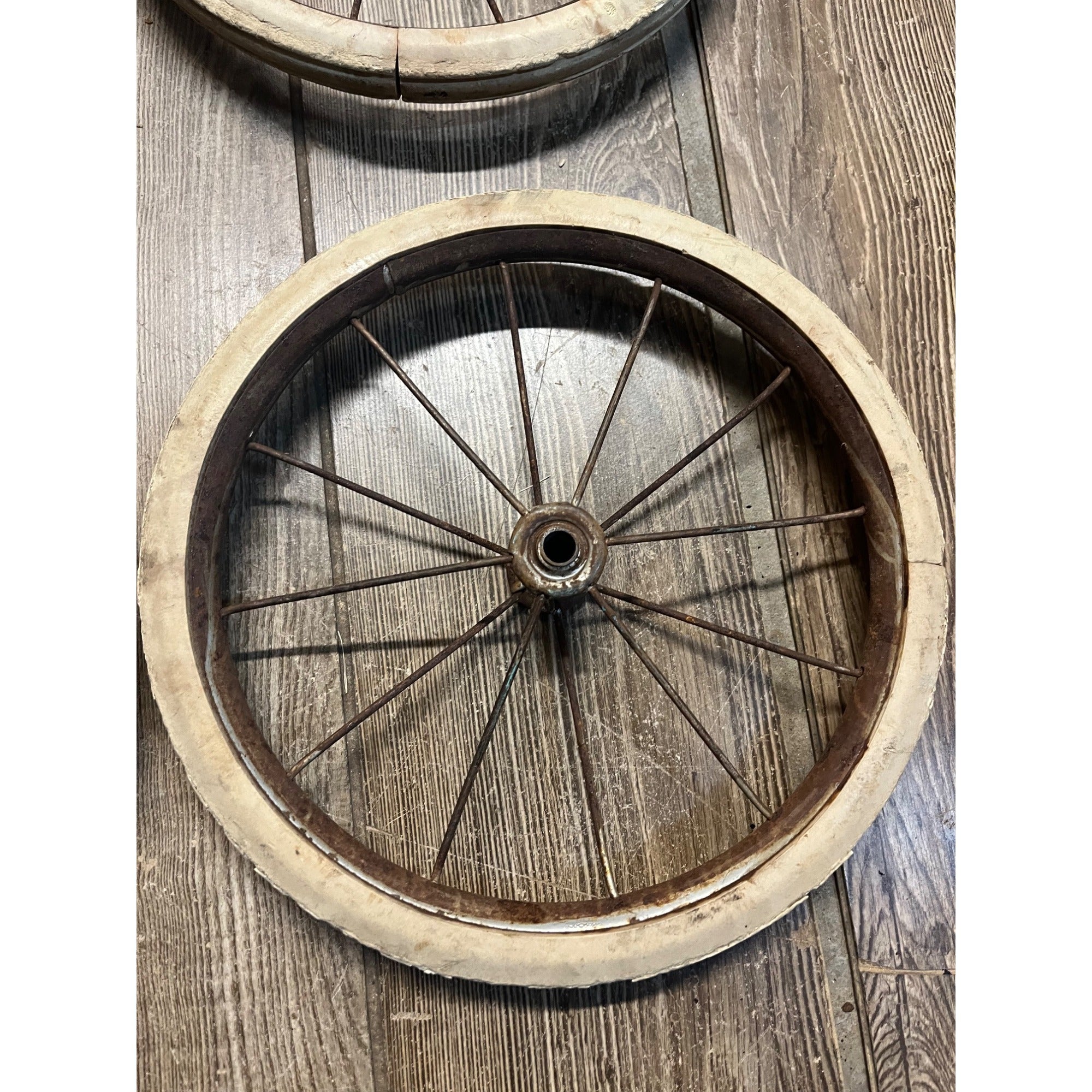 Antique Vintage Rubber & Metal Spoke Wagon Cart Pedal Car Buggy Wheels 10.5" Dia