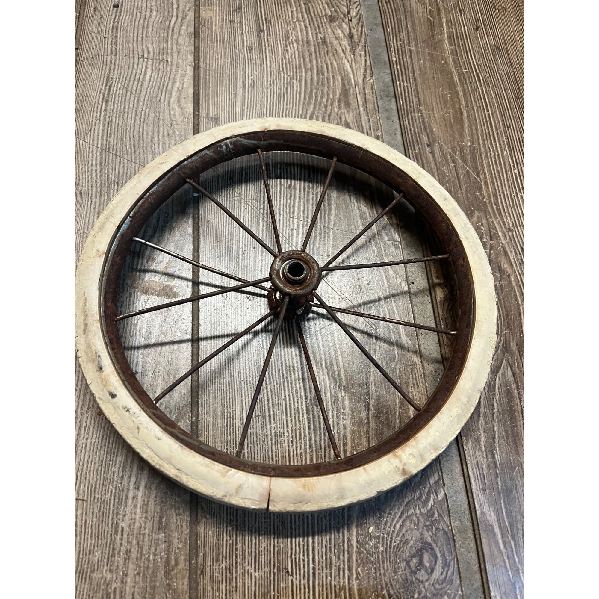 Antique Vintage Rubber & Metal Spoke Wagon Cart Pedal Car Buggy Wheels 10.5" Dia