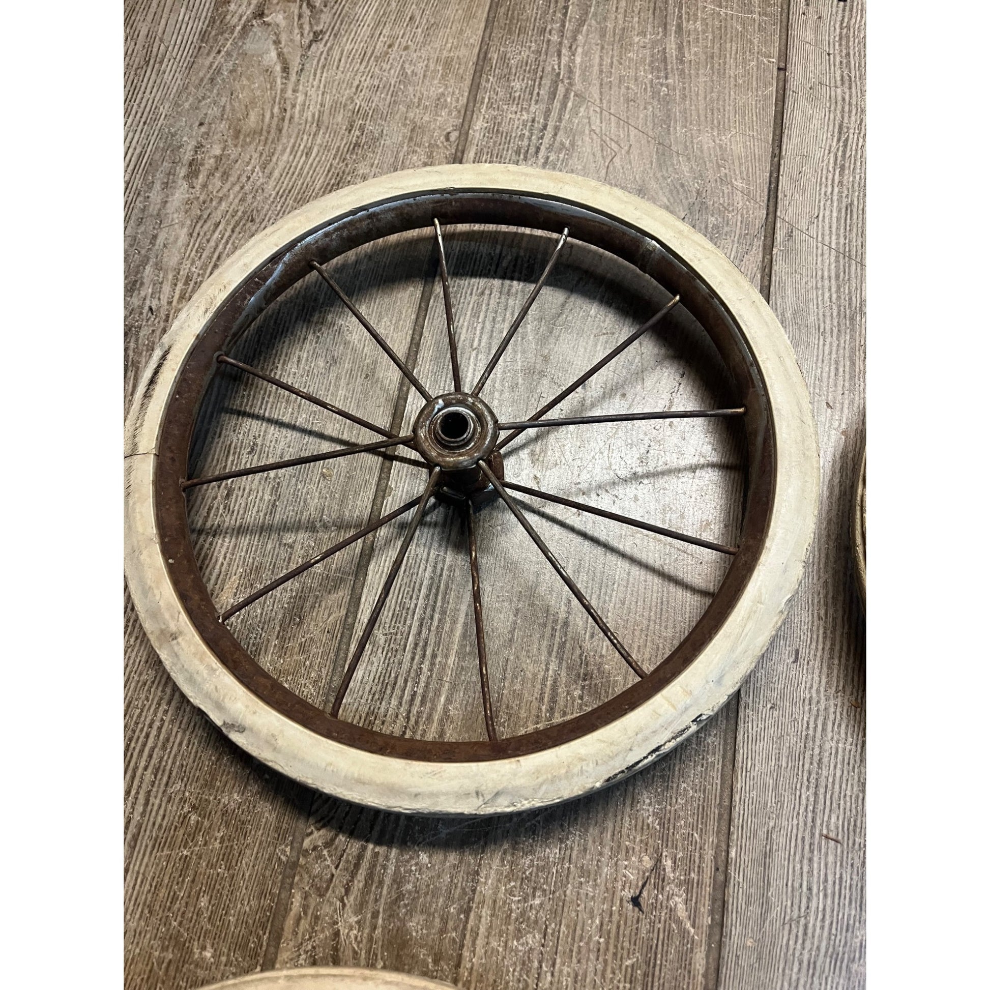 Antique Vintage Rubber & Metal Spoke Wagon Cart Pedal Car Buggy Wheels 10.5" Dia