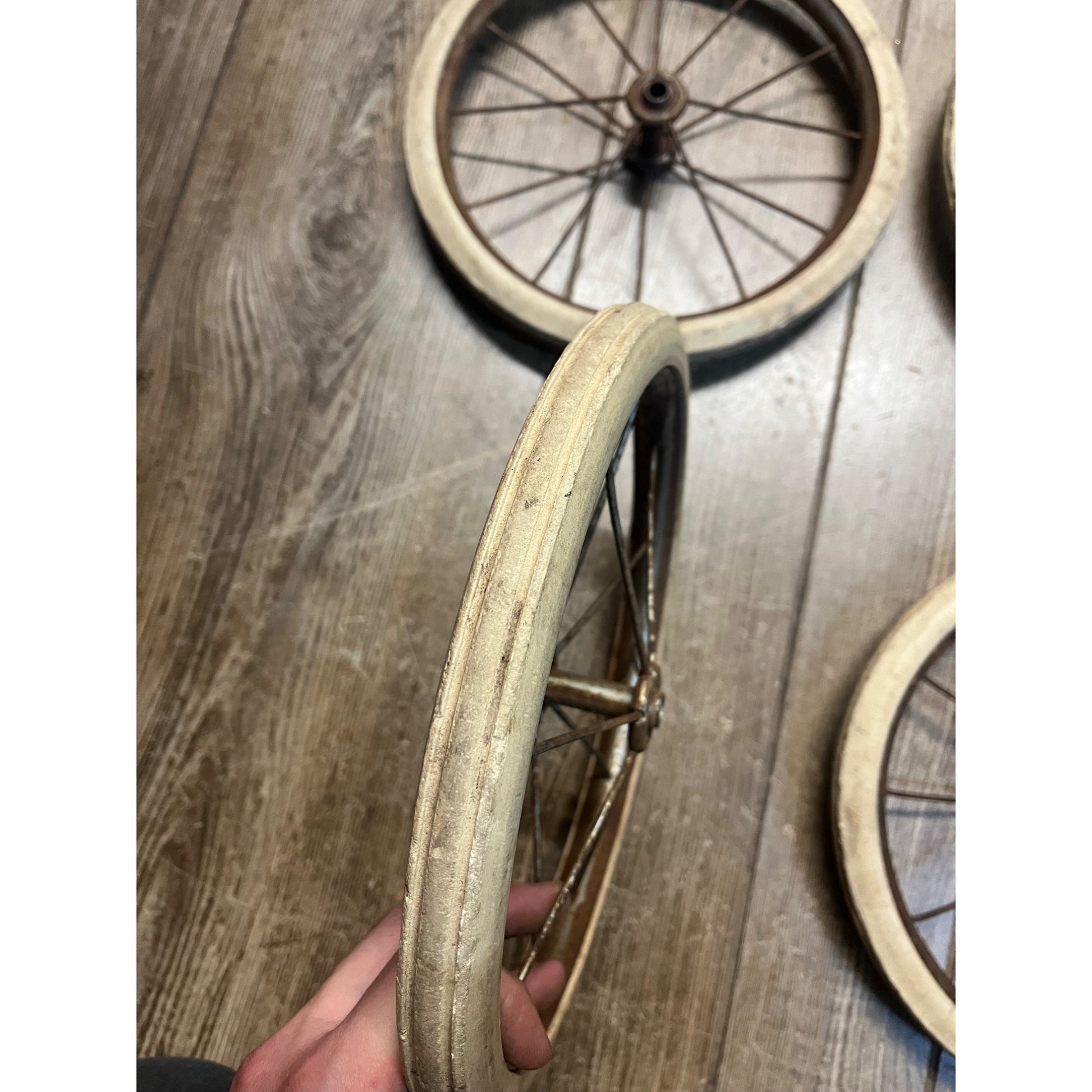 Antique Vintage Rubber & Metal Spoke Wagon Cart Pedal Car Buggy Wheels 10.5" Dia