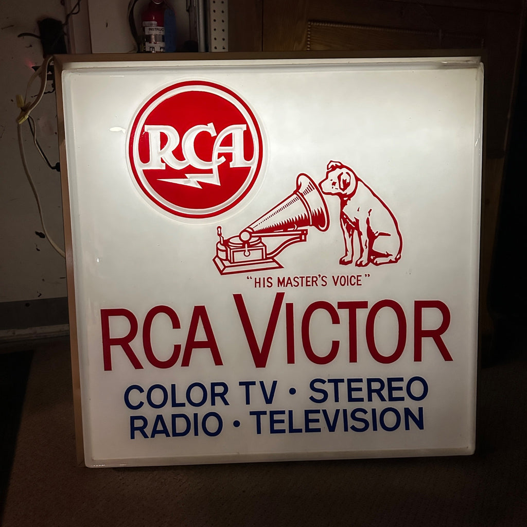 Old Rasio Sign Vintage RCA Victor Radio Television Sign Plastic Double-Sided Record S ...