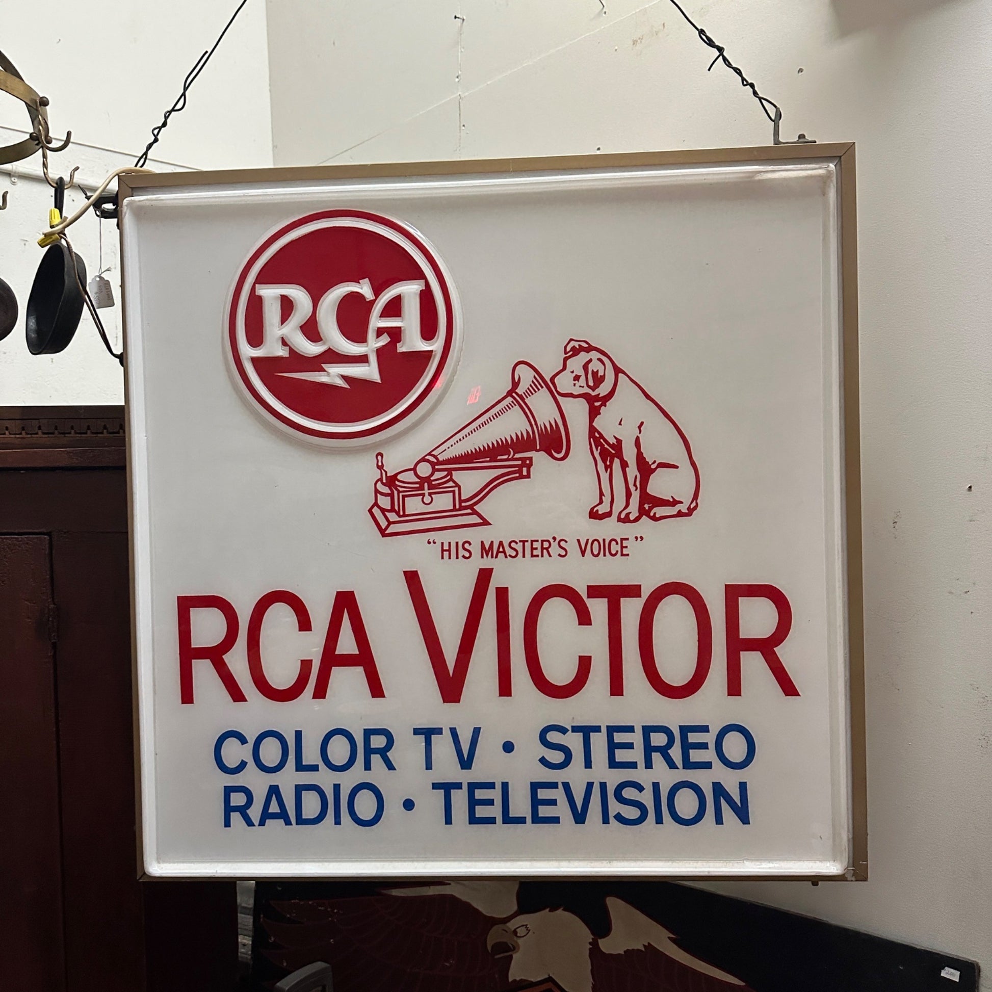 Vintage RCA Victor Radio Television Sign Plastic Double-Sided Record Store Sign