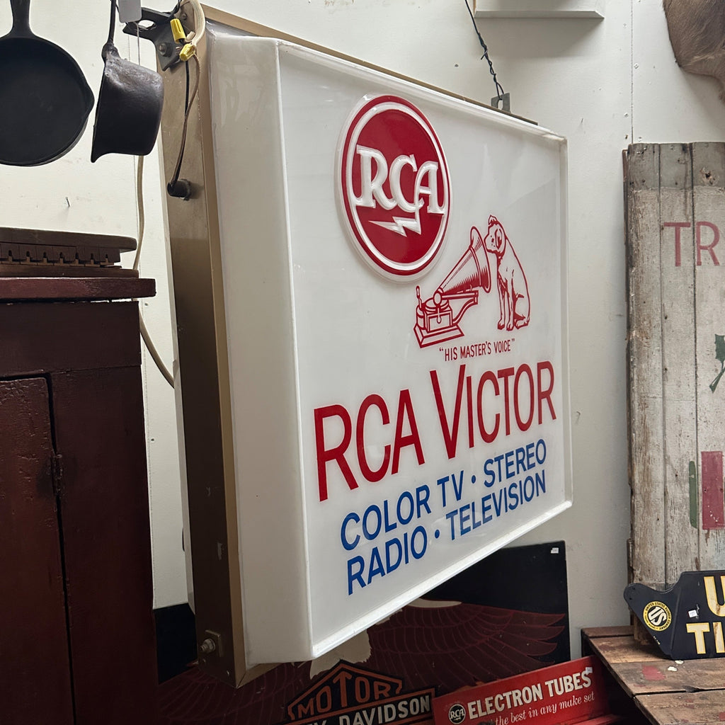Old Rasio Sign Vintage RCA Victor Radio Television Sign Plastic Double-Sided Record S ...