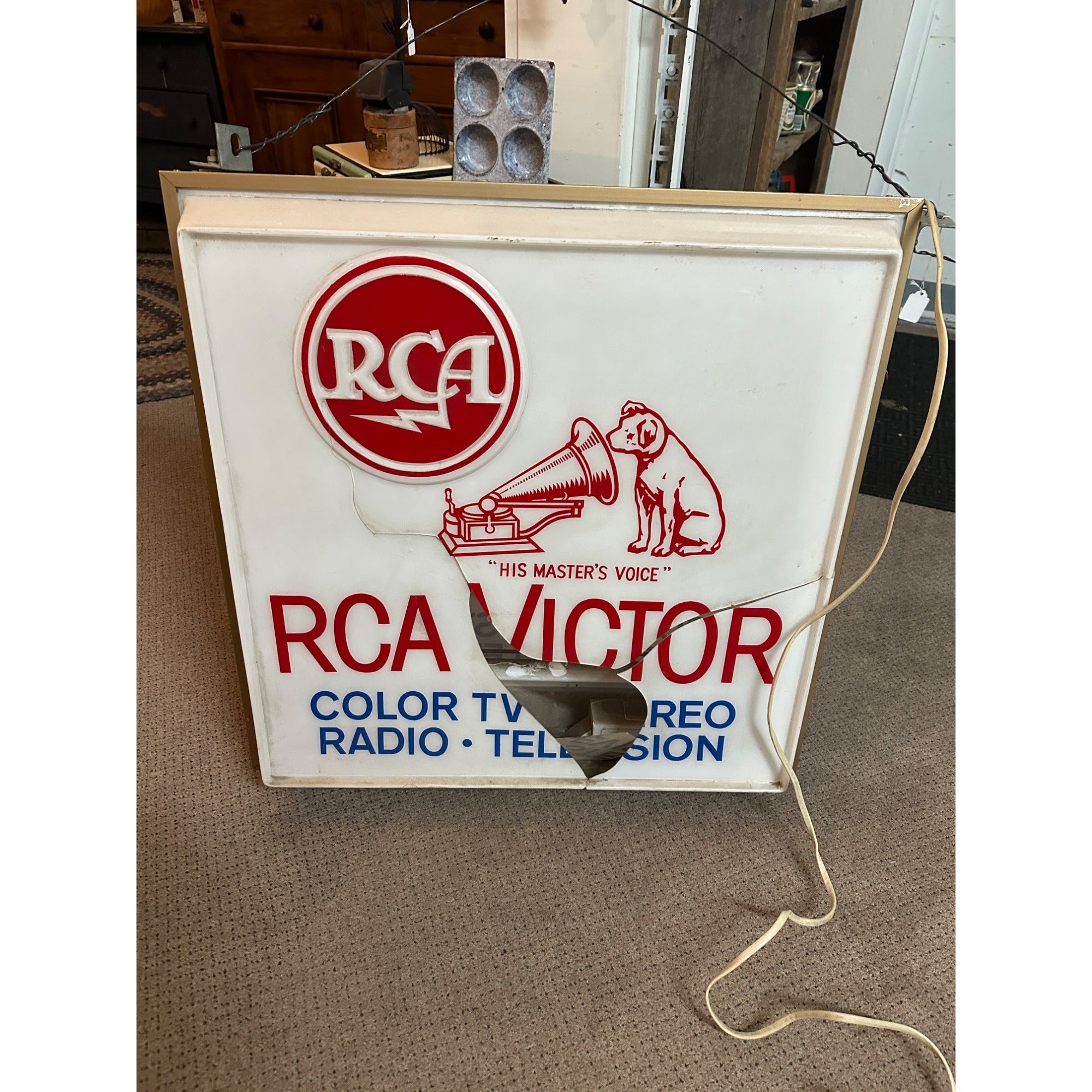 Vintage RCA Victor Radio Television Sign Plastic Double-Sided Record Store Sign