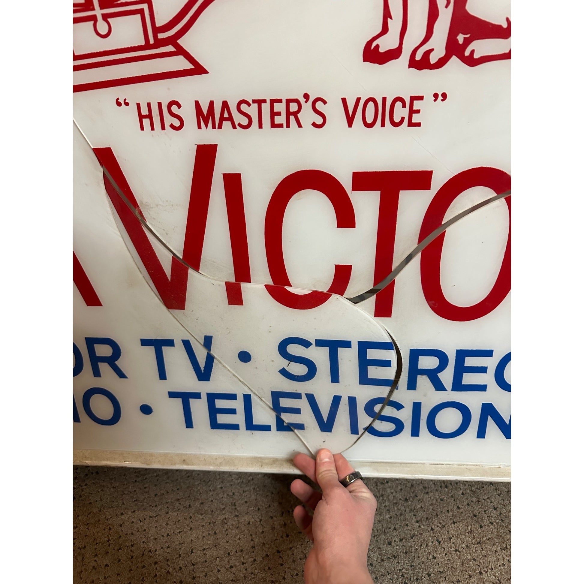 Vintage RCA Victor Radio Television Sign Plastic Double-Sided Record Store Sign