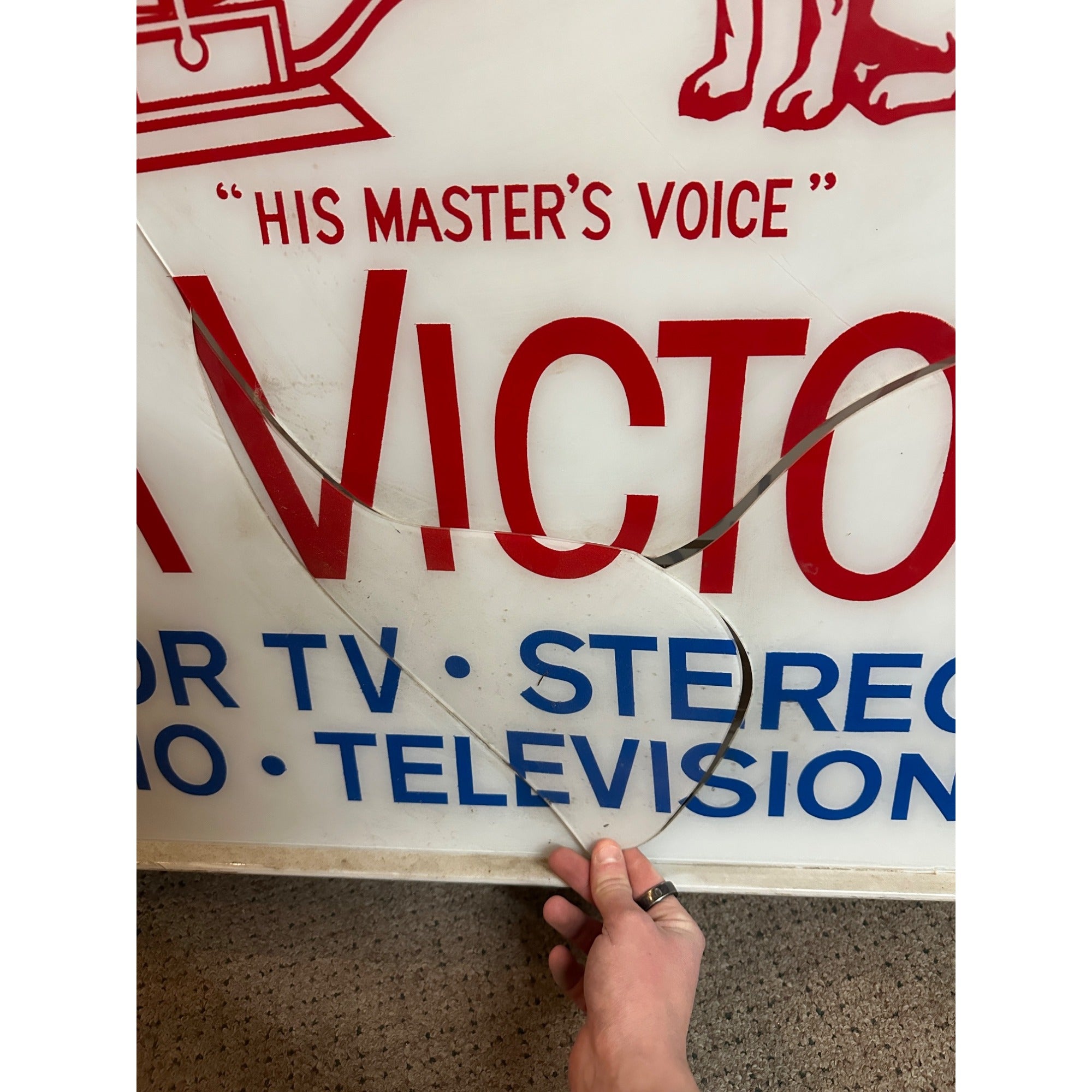 Vintage RCA Victor Radio Television Sign Plastic Double-Sided Record Store Sign