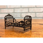 Vintage 1900s Cast Metal Miniature Dollhouse Furniture Bed, Sewing Machine & Chairs
