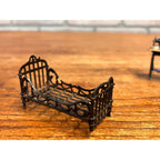 Vintage 1900s Cast Metal Miniature Dollhouse Furniture Bed, Sewing Machine & Chairs