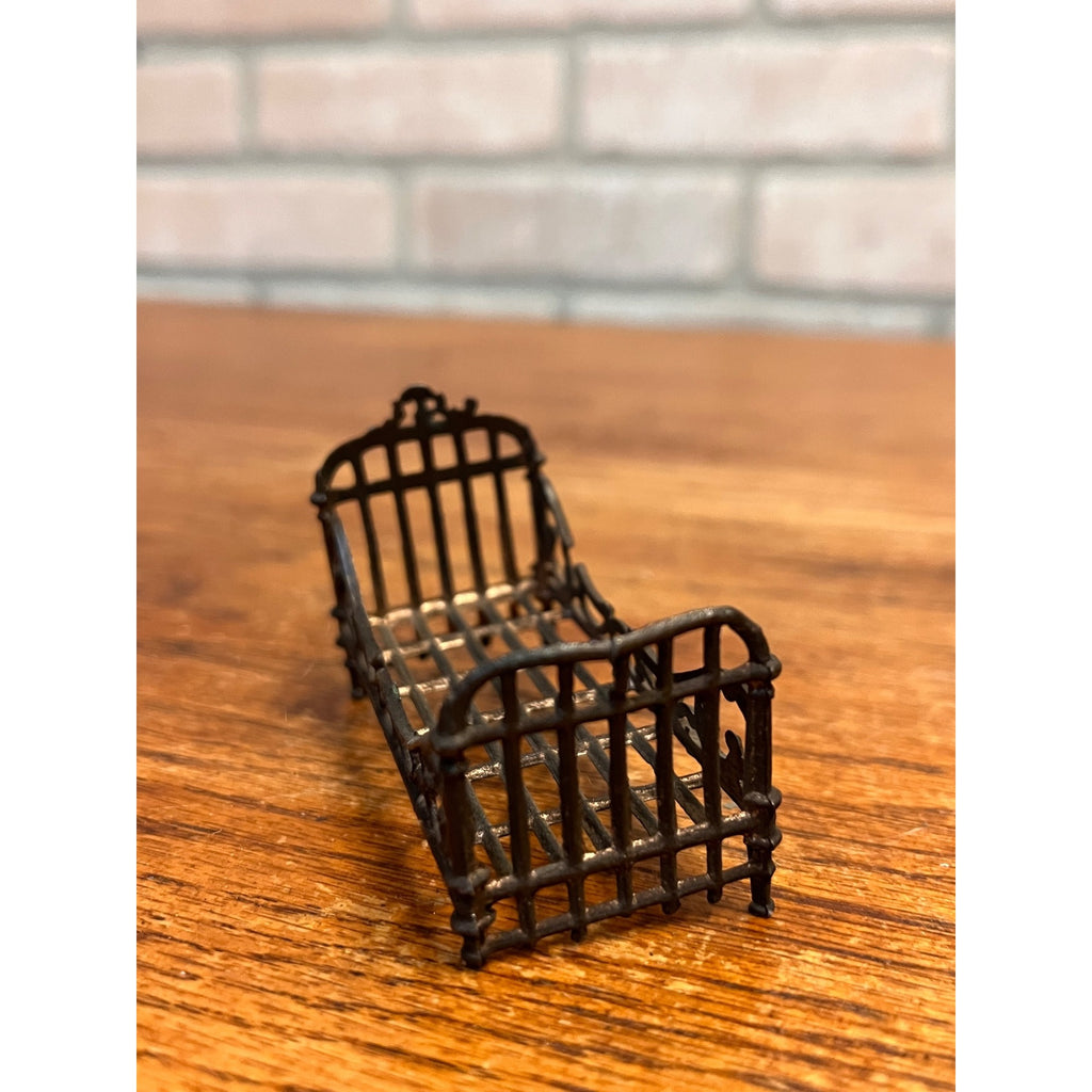 Vintage 1900s Cast Metal Miniature Dollhouse Furniture Bed, Sewing Machine & Chairs