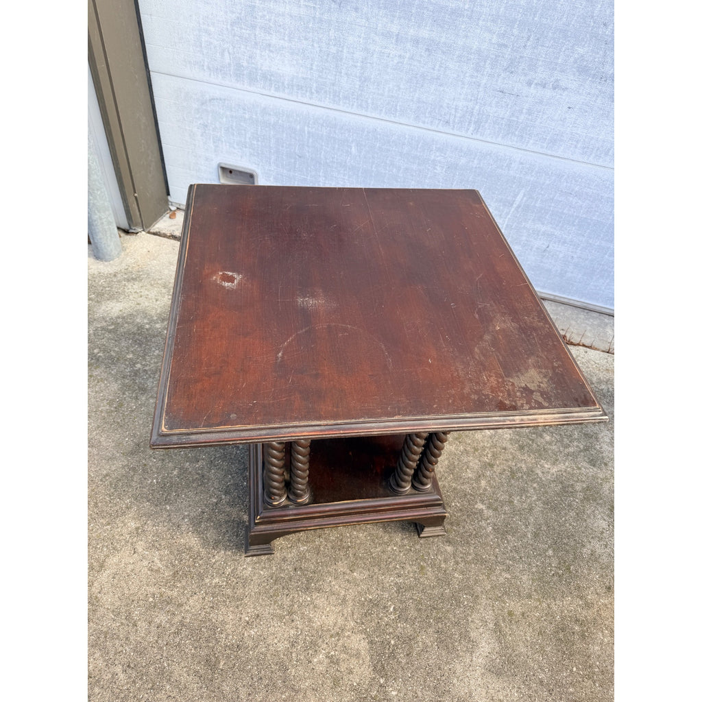 Antique Library Square Accent Table Turned Spiral Columns Dark Academia